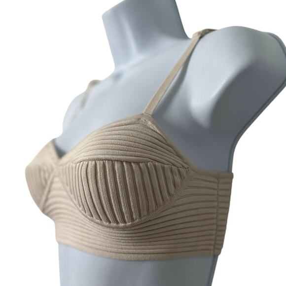 Jonathan Simkhai Ribbed Stretch Bustier Crop Top S Beige/Cream - Picture 2 of 6